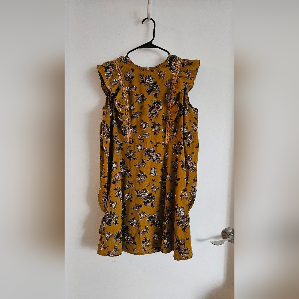 Moon River Mustard Floral Long Sleeve Dress - Picture 5 of 5